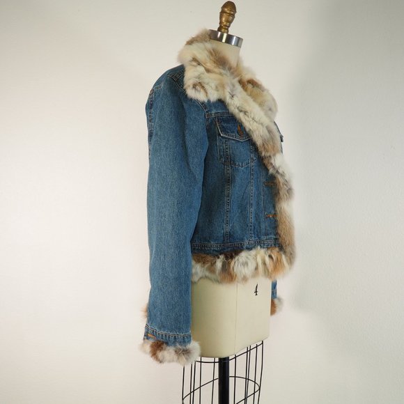Rabbit Fur Lined Denim Jacket - Picture 2 of 7